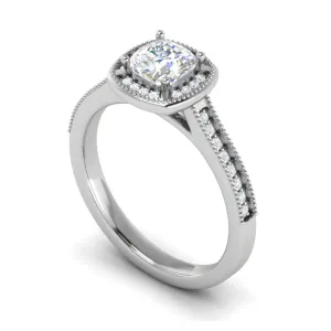 0.50 cts Solitaire Square Halo Diamond Shank Platinum Ring JL PT RH RD 170
