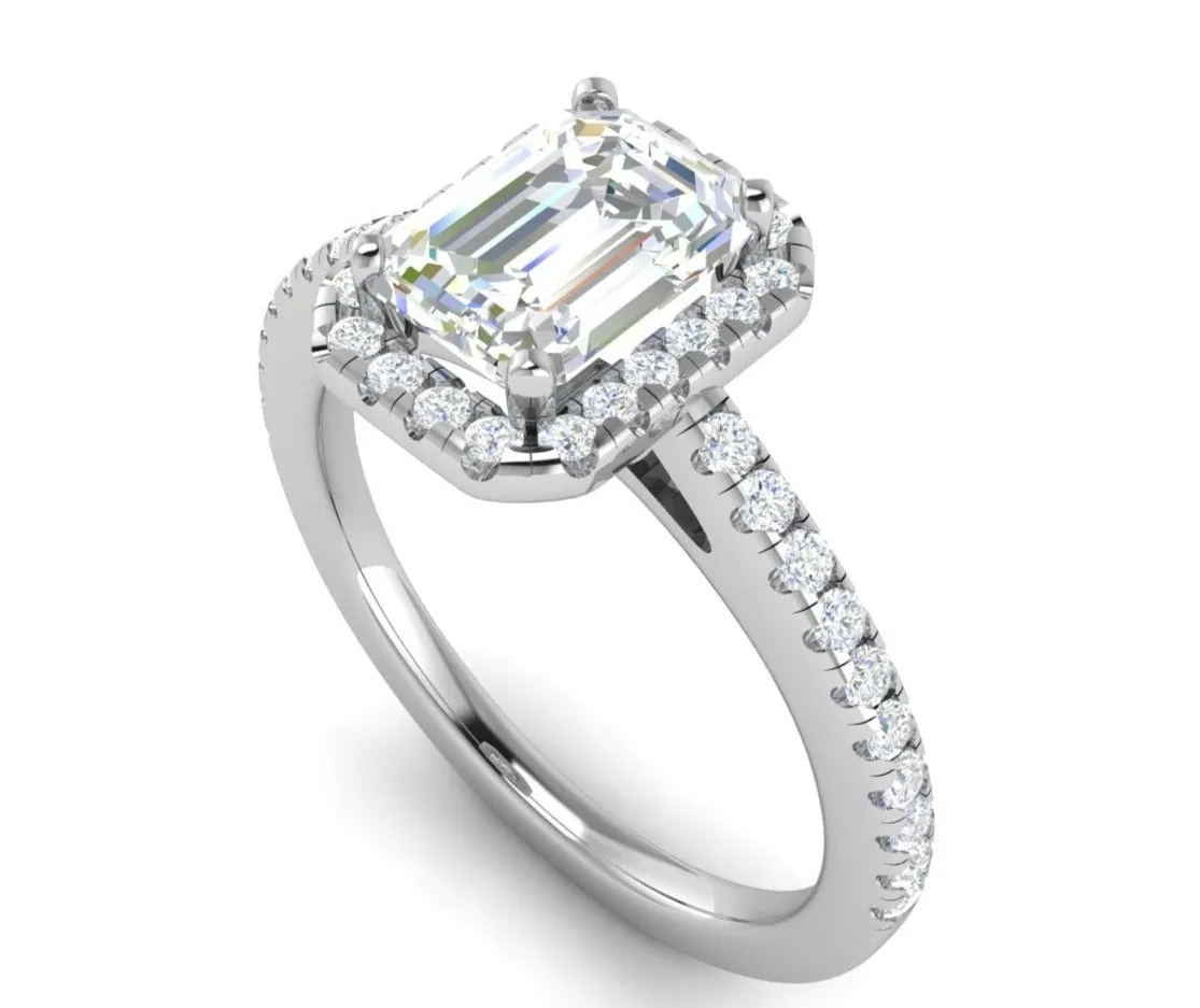 0.70cts Emerald Cut Diamond Halo Diamond Shank Platinum Ring JL PT RH EM 120