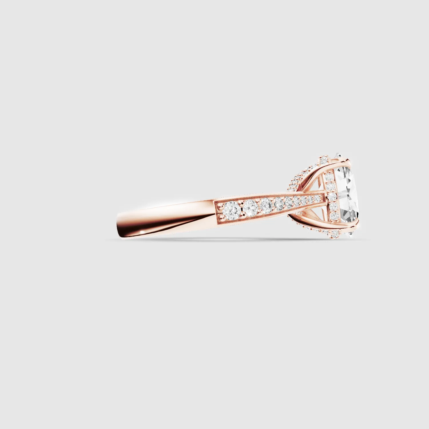 Cross Bridge Hidden Halo Tapering Lab Grown Diamond Solitaire Ring-Oval