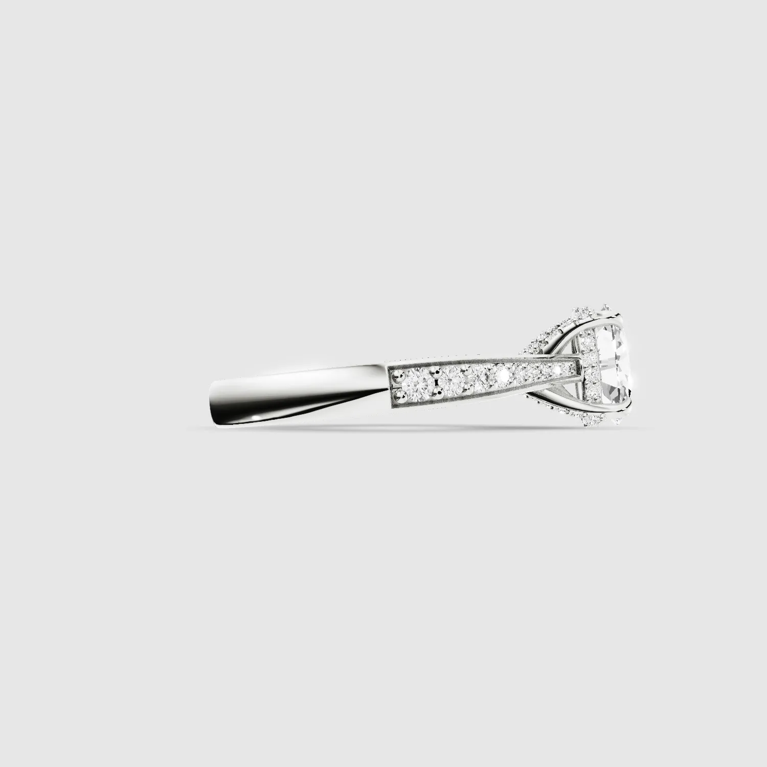 Cross Bridge Hidden Halo Tapering Lab Grown Diamond Solitaire Ring-Oval