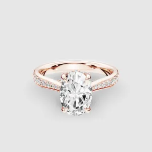 Cross Bridge Hidden Halo Tapering Lab Grown Diamond Solitaire Ring-Oval