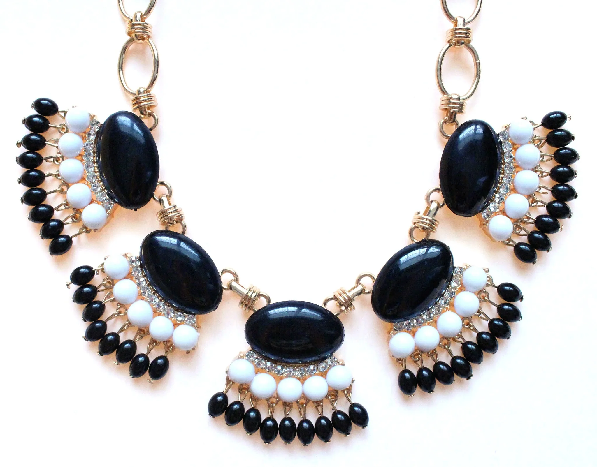 Fan Fringe Statement Necklace- Black & White