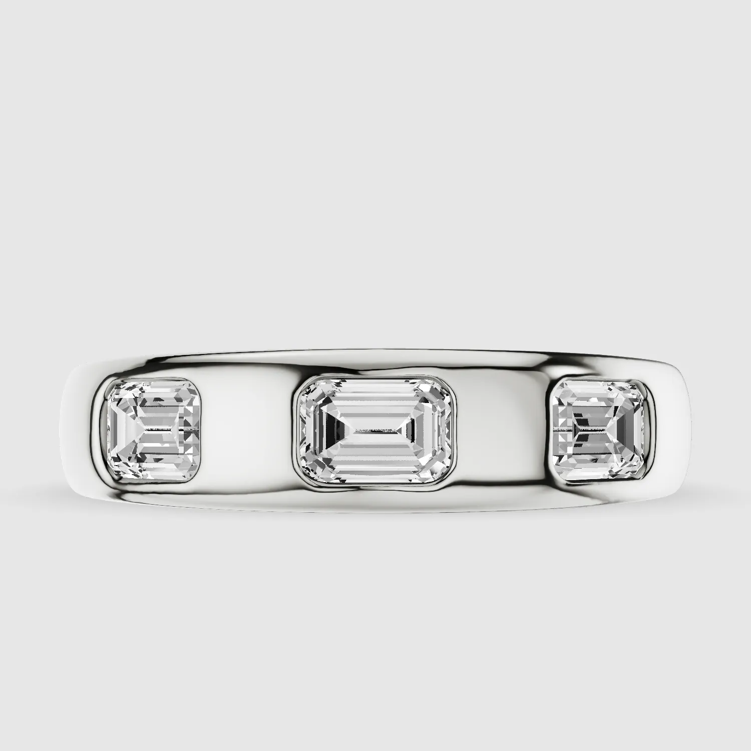Flush Set Lab Grown Diamond  & Gold Wedding Band-Emerald Cut