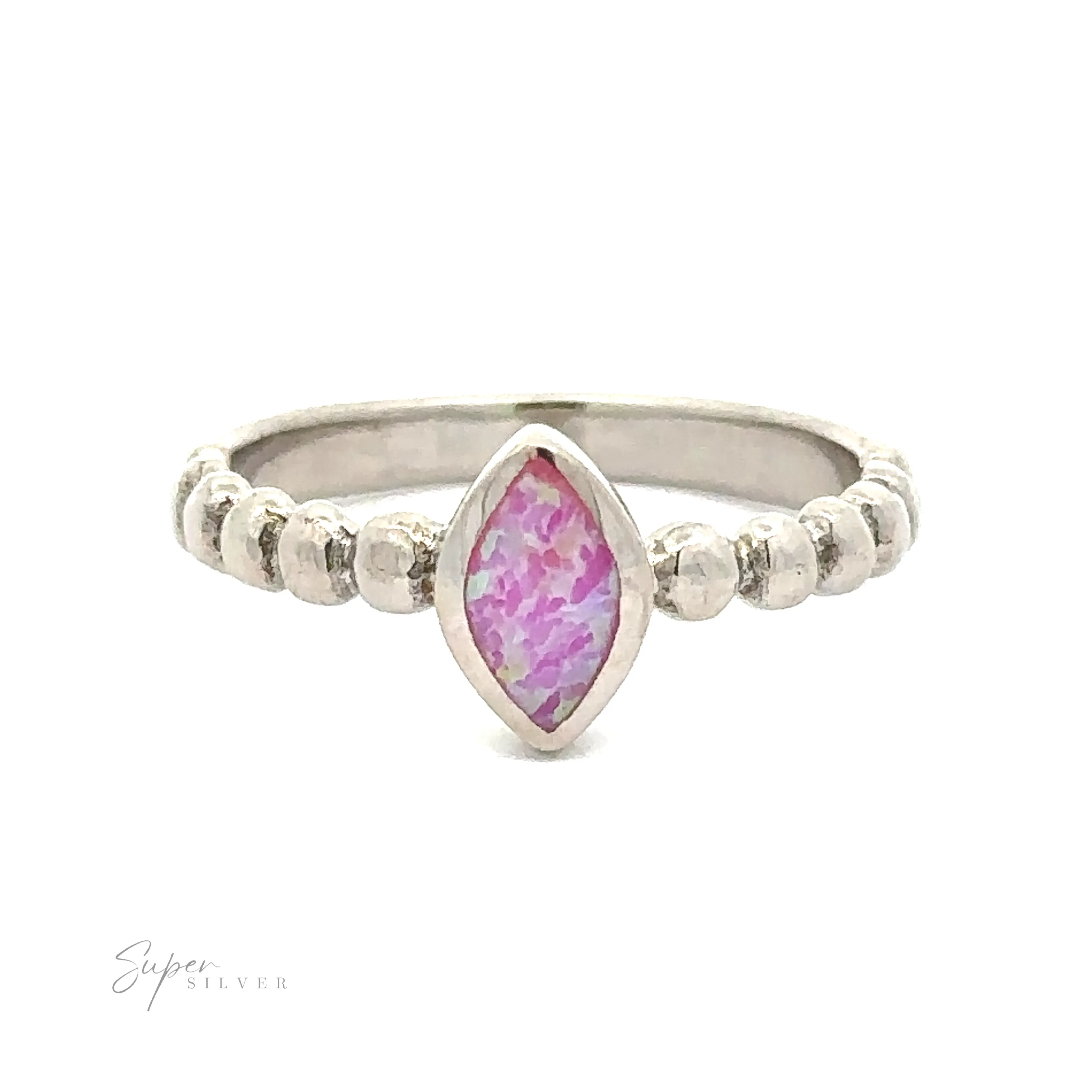 Marquise Lab-Created Opal Ring with Beaded Design