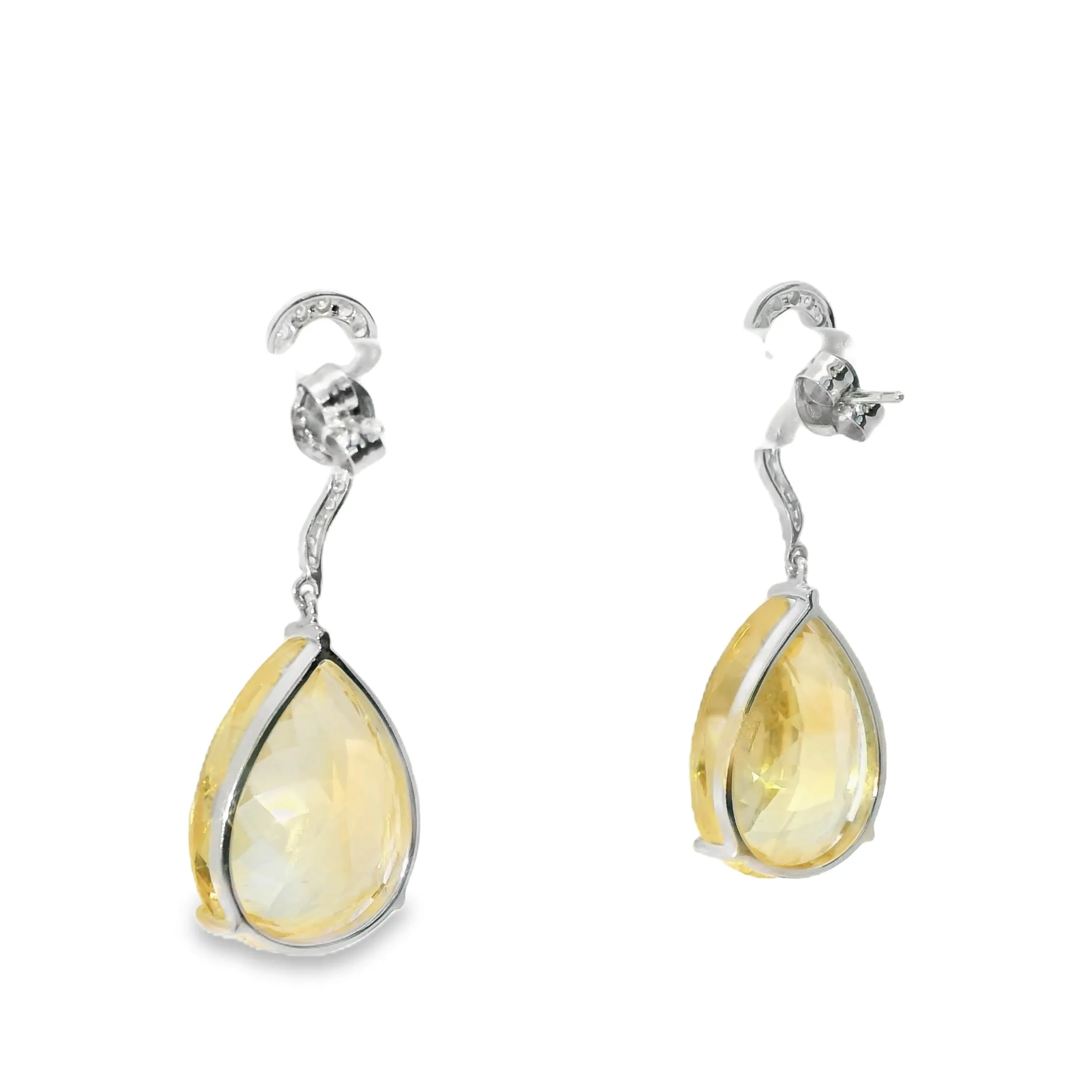 Stunning 18K White Gold Diamond Citrine Hanging Earrings