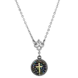 Symbols Of Faith Purple Seeded Beads Cross Round Pendant Necklace 16"   3" Extender